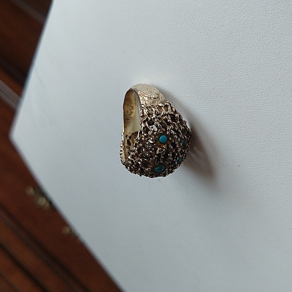 Alexis Bittar 925 sterling silver gold wash coral reef dome ring turquoise - Picture 4 of 7